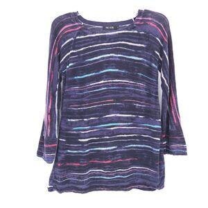 Nic + Zoe linen‎ blend lightweight striped pullover sweater Size S beach artsy